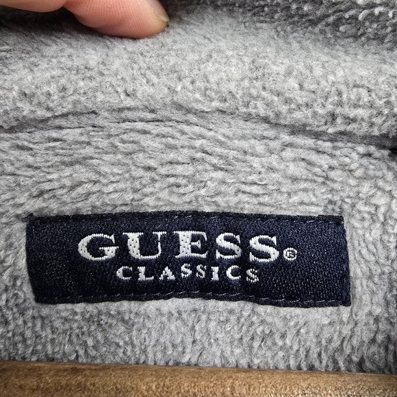 Guess Sweater Mens Medium Black‎ Red Fleece Spellout 1/4 Zip Vintage Y2K - Picture 5 of 13